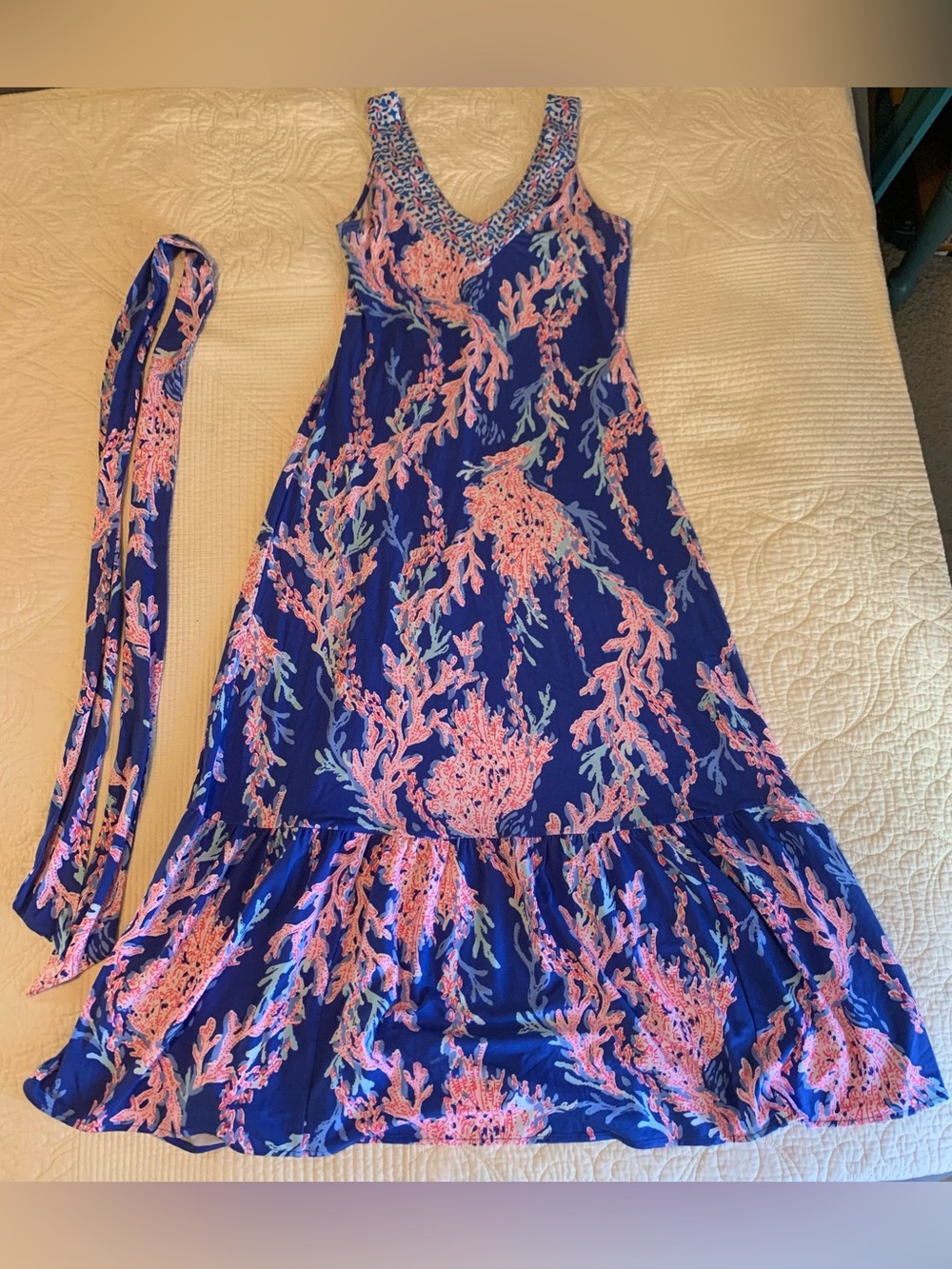 Lilly Pulitzer Madsen Midi Knit Dress in the "Borealis Blue Swim On Over" print